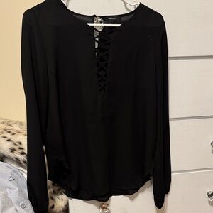 Black Lace-Up Blouse
